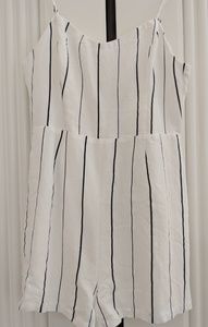 White and navy striped romper from Lush